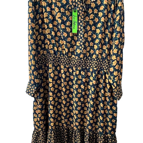 NWT Sam Edelman Black Yellow Floral Long Sleeve Ruffled Hem Maxi Dress sz 1XL - Picture 4 of 13